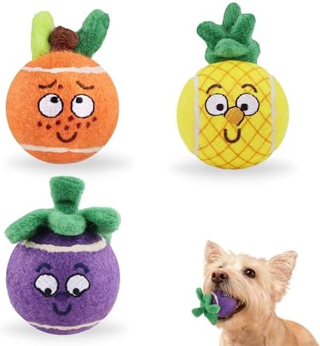 Gigwi Squeaky Tennis Balls for Dogs, 3 Pack Fruit Dog Ball for Small Dogs