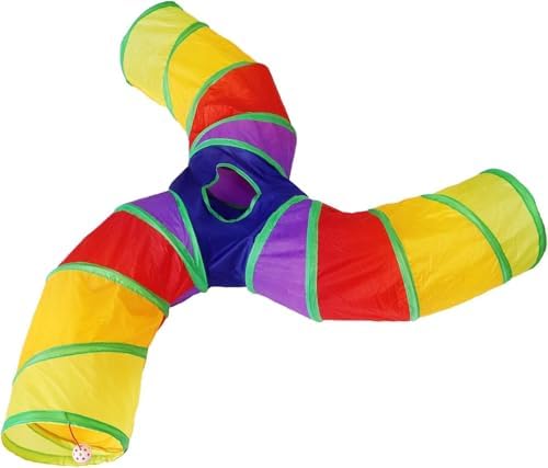 Bemodst S-Type Cat Tunnel, 2 Way/3 Way/4 Way/5 Way Collapsible S-Shape Small Animal Tubes Kitty Tunnels Interactive Maze House Toy with Storage Bag for Kitten Puppy Rabbit Guinea Pig (Rainbow-3 Way)