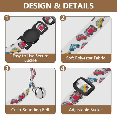 Colorful Cartoon Vehicles Trucks Easy to Wear Pet Collars 2 Pack Collars for Cats