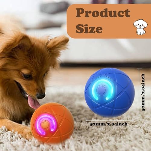 Interactive Duraspin Dog Ball, Self-Bouncing Vibrating & Auto-Rolling, Auto Stop Touch Start Jumping Ball Toy for Small/Medium Dogs (52mm, Orange)