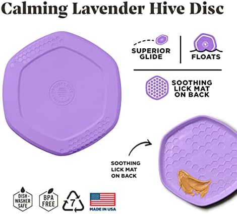 PROJECT HIVE ·PET COMPANY· Dog disc - Great for Fetch - Includes a Lick mat on Back - Floats in Water, Smooth Glide - Made in The USA (Calming Lavender)