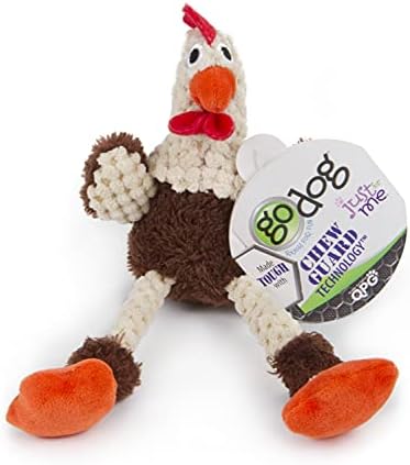 goDog Checkers Just for Me Skinny Rooster Squeaky Plush Dog Toy, Chew Guard Technology - Brown, Mini