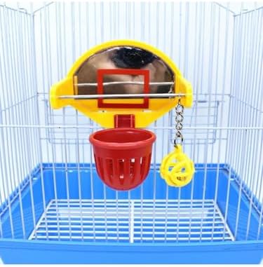 Bird Basketball Toy with Mirror Hanging Foraging Chew Ball Interactive Intelligence Training Toy for Budgies Parakeets Cockatiels Conure Easy to Install