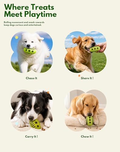 Natural Rubber Rugby Dog Chew Toy Ball, Treat Dispensing Enrichment Toy