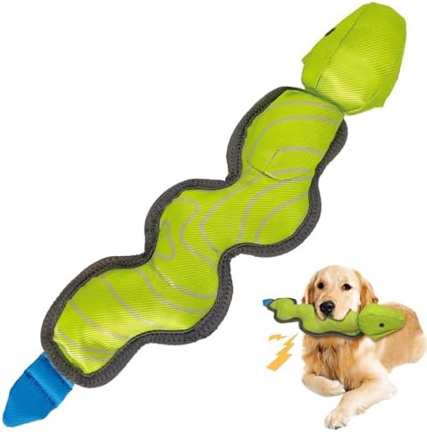 15.94 Inch Green Snake Slingshot Flying Dog Toy, Oxford Squeaky Chew Toy for Fetch Training & Interactive Play, Medium Large Dogs