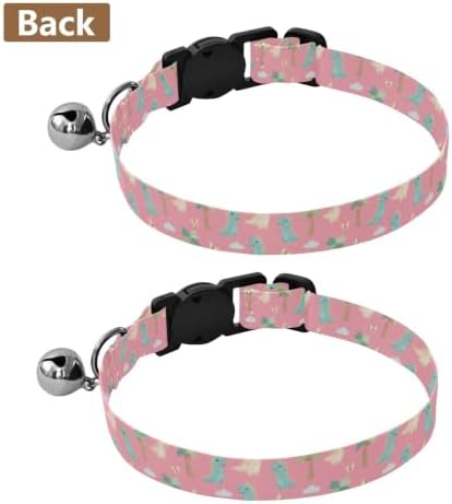 Cute Cartoon Dinosaurs Cat Collar Breakaway with Bell 2 Pack Kitten Collars Adjustable Length 10.6" to 17.1"