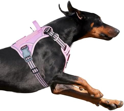 BUMBIN Tactical Dog Harness for Large Dogs No Pull, Famous TIK Tok No Pull Puppy Harness, Fit Smart Reflective Pet Walking Harness for Training, Adjustable Dog Vest Harness with Handle Pink L