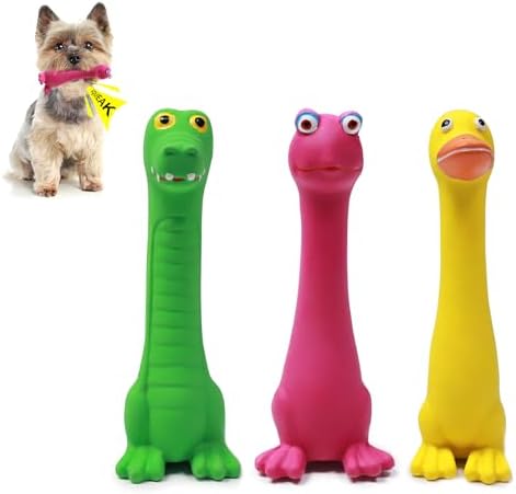 Latex Squeaky Dog Toys, 3 Pack Soft Rubber Dog Chew Toys, 7" Standing Stick Animal Pet Toy to Keep Them Busy, Interactive Fetch Squeak Toy for Puppy Small Dogs