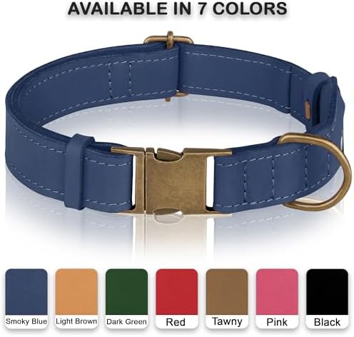 AirTag Dog Collar - Genuine Leather Dog Collar with Apple AirTag Holder and Metal Buckle - Smart GPS Tracking Pet Collars (Smoky Blue, S, 12"-15" Neck Fit) (Smoky Blue, M, 14"-18" Neck Fit)