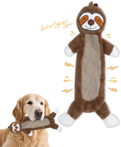 Squeaky Dog Toys for Small & Medium Breeds, Soft No Stuffing Interactive Puppy Teething Chewing Toy with Crinkle Paper, Best Birthday, Christmas, Halloween, Easter Gift, Flat Sloth