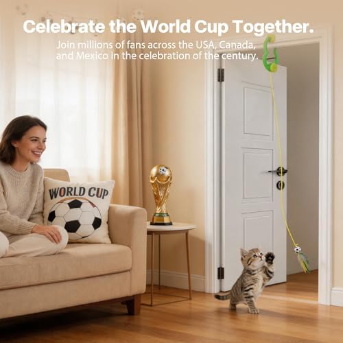 Official FIFA World Cup 2026 Edition, Interactive Cat Toys for Indoor Cats, Automatic String Feather Wand Teaser Enrichment Toy, USB-Rechargeable, Chase Exercise, Hanging Cat Door Frame Toy