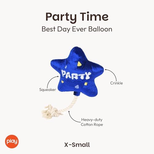 P.L.A.Y. Cute Plush Dog Toy - Birthday Party Celebration Themed Durable Squeaker Chew Toy, for Puppies & Small, Medium, Large Dog - Machine Washable, Recycled Material (Best Day Ever Balloon, X-Small)