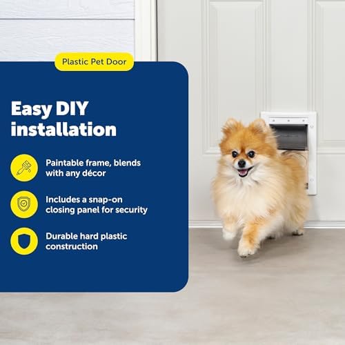 PetSafe Plastic Dog & Cat Door, Pets Up to 15 lb, Small | Flap Opening 5 1/8 in W x 8 1/4 in H, Snap-on Closing Panel, Paintable Frame, Easy DIY Install