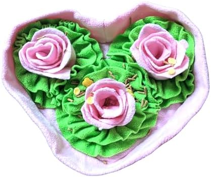 Pet Soft Fleece Snuffle Mat Heart Foraging Mats Dog Rabbit Guinea Pig Interactive Feeding Toy Anti Slip Slow Feeder Treat Dispenser (Pink/Green)