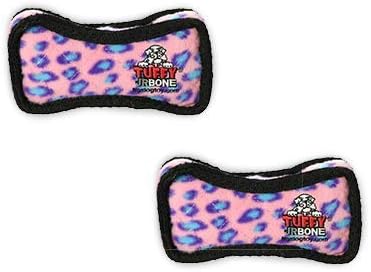 TUFFY - World's Tuffest Soft Dog Toy - Junior Bone -Squeakers -Multiple Layers. Made Durable, Strong & Tough.Interactive Play(Tug, Toss & Fetch). Machine Washable & Floats (Pink Leopard, Bone2 2 Pack)