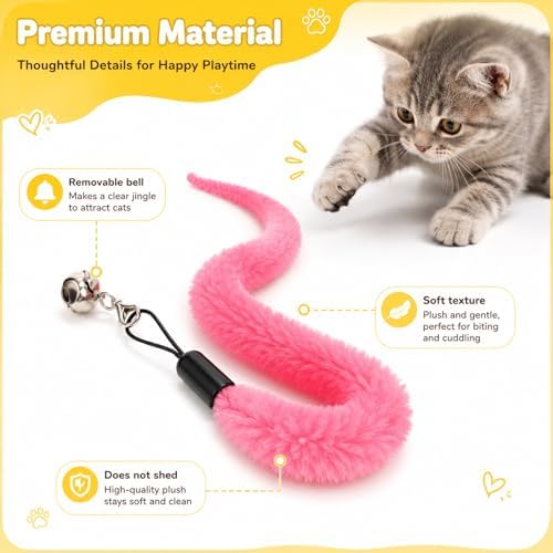 Thinp 10 Pcs Fuzzy Worm Cat Toy, Colorful Interactive Cat Wand Attachments