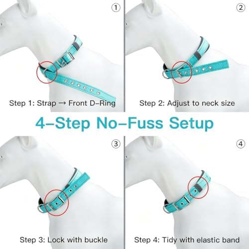 Reflective Dog Collar for XLarge Dogs Wide Padding 6 Holes Adjusta