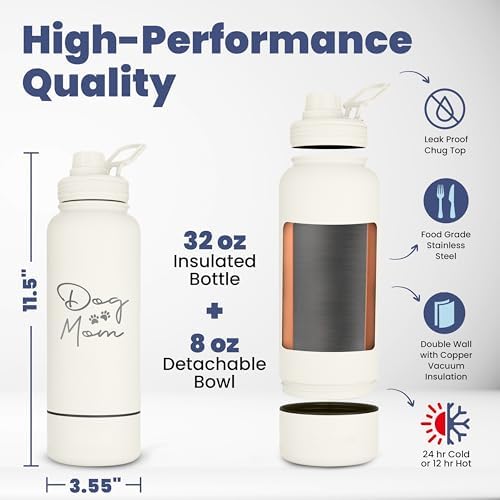 Rubyloo The Original Doggy Bag Backpack (Dark Grey) & 32 oz Insulated Water Bottle with Attached 8 oz Bowl (Dog Mom) – Dog Travel Backpack & Hydration Set