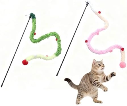2 Pack of Cat Wand Toy Interactive Cat Plush Teaser Toys for Indoor Cats and Kittens