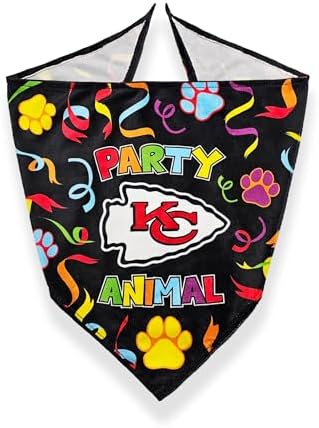 NFL Kansas City Chiefs Dog Birthday Party Set 10pcs with 1 Football Bandana Large/X-Large, 1 Crown Hat, 1 Banner, 1 Birthday Cake Toy & 6 B-Day Balloons, Dog Birthday Set, Costume, Fun Doggie Pawty