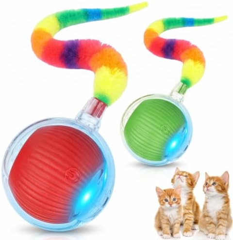 2PCS Interactive Cat Toy Rolling Ball Chewie Viral Dog Ball with Tail