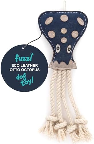 Fuzzl Eco Leather Otto Octopus Natural and Tough Dog Toys - Long Lasting Chew Toys for Aggressive Chewers - Strong Dog Toy for Dogs and Puppy