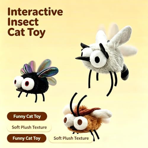 Interactive Cat Toy, Fluttering Electric Bug Cat Toy, with Vibrating Flapping Wings, Touch Activated Rechargeable Auto Motion Kitten Toy, Indoor Cats Self Play（Cockroaches）