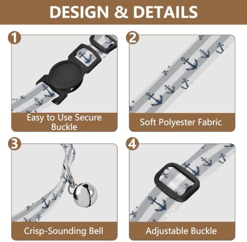 Navy Anchors Gray White Stripes Adjustable Buckle Dog Collar 2 Pack Collars for Cats