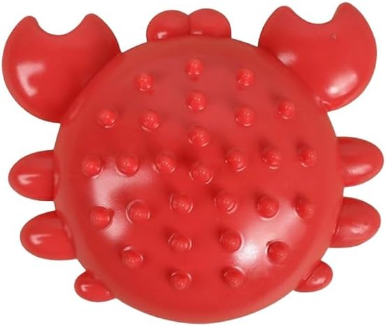 Squeaky Crab Dog Chew Toy, Orange, TPR Material, Interactive Teeth Cleaning Ball for Puppies and Dogs, Boredom Relief, 3.94 Inch (Red)
