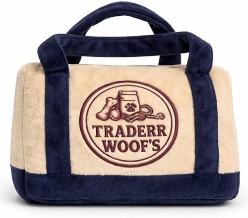 Traderr Woof’s – Luxurious Parody Plush Dog Toy with Squeaker, Premium Fabric, Embroidered Details, Designer-Inspired Chew Toy, Fun Gift for Medium Dogs & Dog Lovers