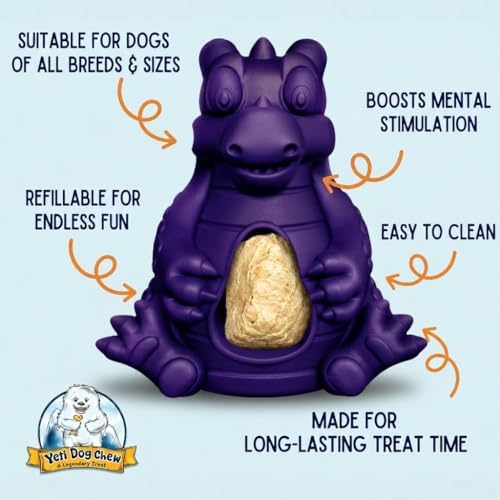 Yeti Puff & Play Interactive Dog Toy, Nugget Treat Dispenser, Purple Dragon