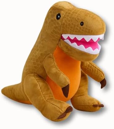 7" Squeaky Plush Toy for Puppies Small Dogs Self Etertainment Washable Soft Made [PET ONLY] (Brown Dinosaur)