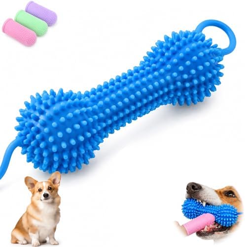 Dual-Action Canine Dental Prop,Dog Dental Chew Toy for Effortless Brushing,Interactive Treat-Dispensing Squeaky Bone,Pet Oral Care for Small,Medium,and Large Breeds (Blue-1pc)