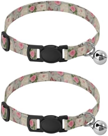 Vintage Paris Collage Lightweight Small Dog Collar, 2 Pack Cat Collar with Bell