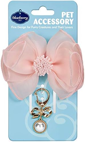 Blueberry Pet Cutie Accessory Set of Floral Collar Bow and Pedant for Dogs & Cats, Pink Flower Decor and Pearl Pendant
