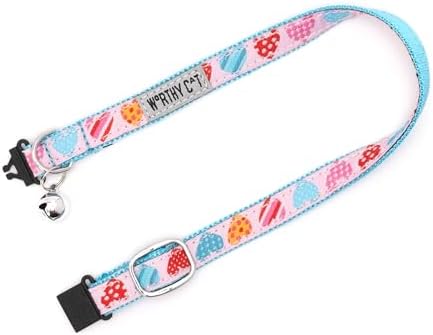 THE WORTHY DOG Summer Patterns, Breakaway Cat Collar, with Bell, Pink