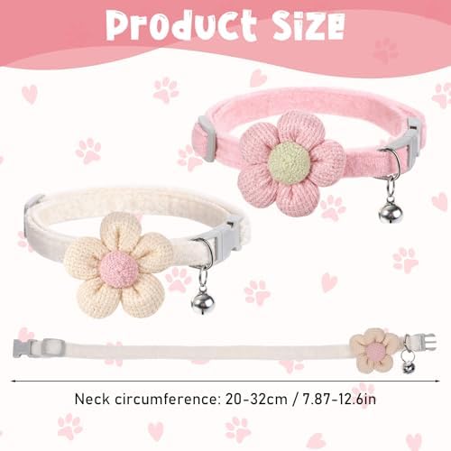 2 Pack Small Floral Dog Collar with Bell, Puppy Collar with Flower