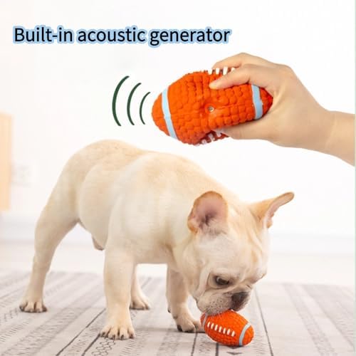 Squeaky Chew Dog Toys Interactive Sports Balls with Squeaker Soft Latex Rubber Bouncy Fetch Ball Toy (Soccer, Volleyball, Football, Tennis) for Puppy & Dog (Football,Small)
