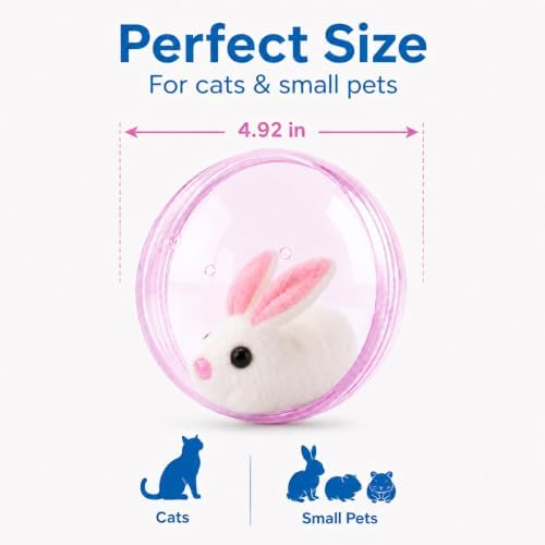Self Rolling Interactive Cat Ball, Automatic Moving Cat Toy with Plush Animal Inside, 360° Rolling Cat Chasing Ball with Transparent Ball for Cats Dogs Small Pets (Pink,Rabbit)