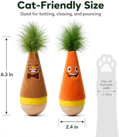 2 Pack Wooden Wobble Plush Feather Cat Toy for Interactive Play