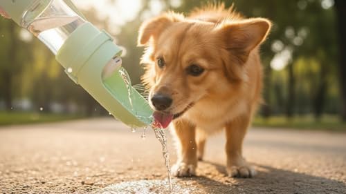 Argo's Pack 2-in-1 Portable Dog Water Bottle with Food Container, 250ml Water + 180ml Food, Foldable Bowl, Leak-Resistant Travel Dispenser for Walking & Hiking (Green)