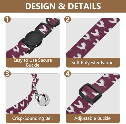 White Rooster Burgundy Collar for Puppy, 2 Pack Puppy Collar with Bell