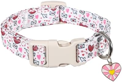 Dog Collar for Small Female Dogs - Soft Adjustable Puppy Collar with Cute Pink Red Heart Pattern, Stylish Girl Dog Collar for Daily Walking & Photo Shoots, Fits Puppies and Small Breeds