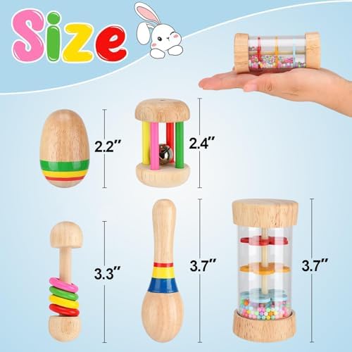 MEWTOGO 5 Pcs Wooden Bunny Toys, Safe & Bite-Resistant