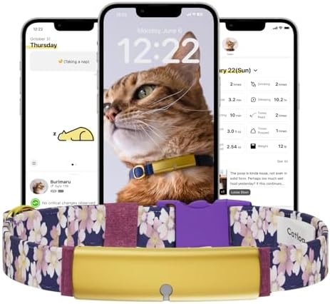 Health Tracker for Cats - Smart Cat Collar with Safety Breakaway Buckle for Indoor Cats, Wellness Alerts, Real-time Monitoring (Kimono (Sakura -Night-),L)