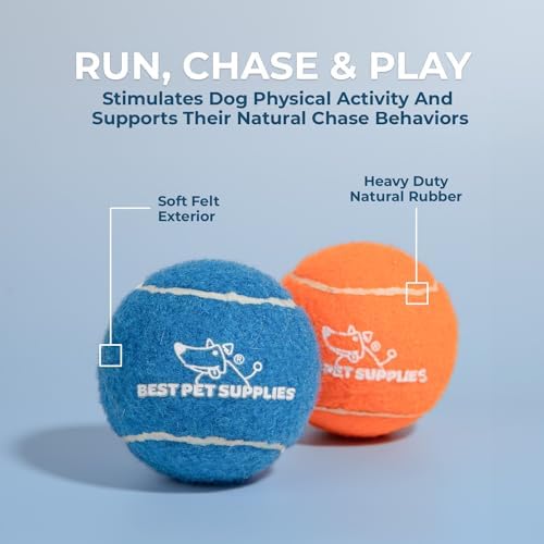 Best Pet Supplies Interactive Squeaky Dog Chew Toy, Ideal Dog Toys for Chewers, Small, Medium & Large Dogs, and Fetch Lovers - Tennis (Assorted Color), Medium (Pack of 8)