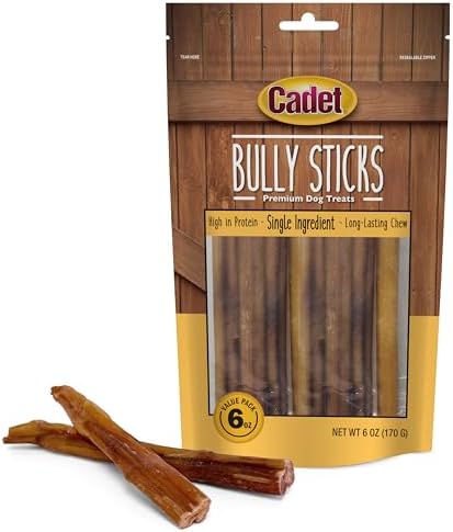 Cadet Bully Sticks for Small Dogs – All-Natural Beef Pizzle, High Protein, Low Fat, Long-Lasting, Grain & Rawhide-Free Dog Chews for Aggressive Chewers, Small (6 Ounce)