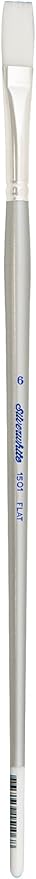 Silver Brush Limited 15016 Silverwhite Flat Brush, Watercolor, Acrylics, Gouache, or Oil Brush, Size 6, Long Handle