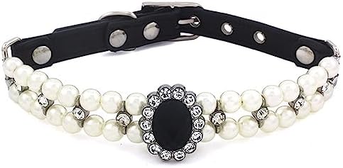 Pet Double Row Pearl Rhinestone Collar Cat Dog Necklace Adjustable Cute Gem Vintage Accessories(7.8 "-9.8")