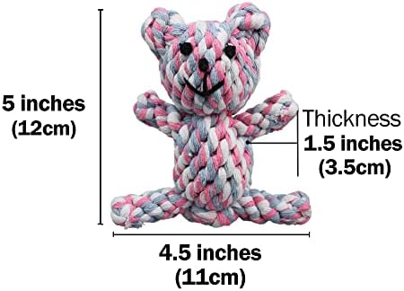 SunGrow Teddy Bear Puppy Teething Toy, Durable Tug and Chew Play for Small & Medium Dogs, Knotted Rope Cotton Design for Teething Comfort, Interactive Training, Active Pet, & Oral Cleaning